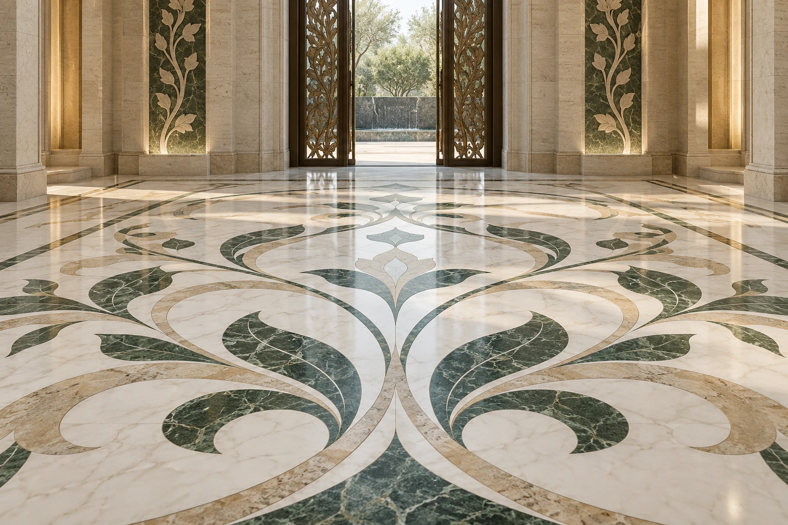 Floor Inlays — Botanical marble inlay — Marble architectural design concept